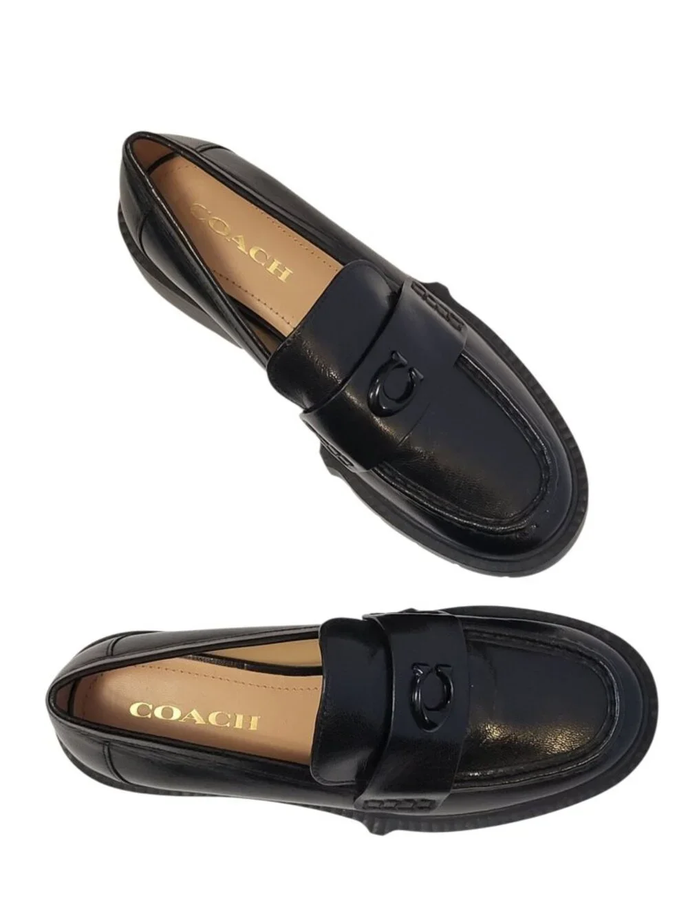 Coach Leah Platform Penny Loafers Black Leather Lug Sole Chunky Shoes